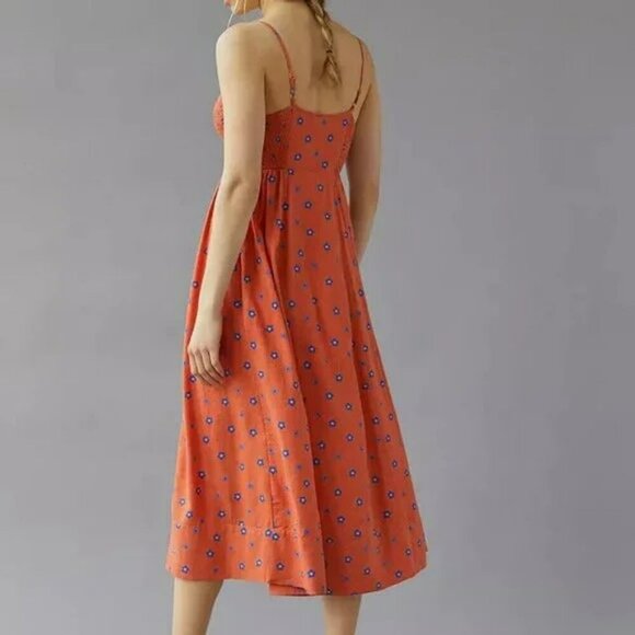 UO Nicolette Smocked Orange & Blue Floral Midi Dress  Spaghetti Straps Size M - Picture 13 of 13